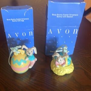 Avon Easter Bunny Ornament Set - Yellow and Blue
